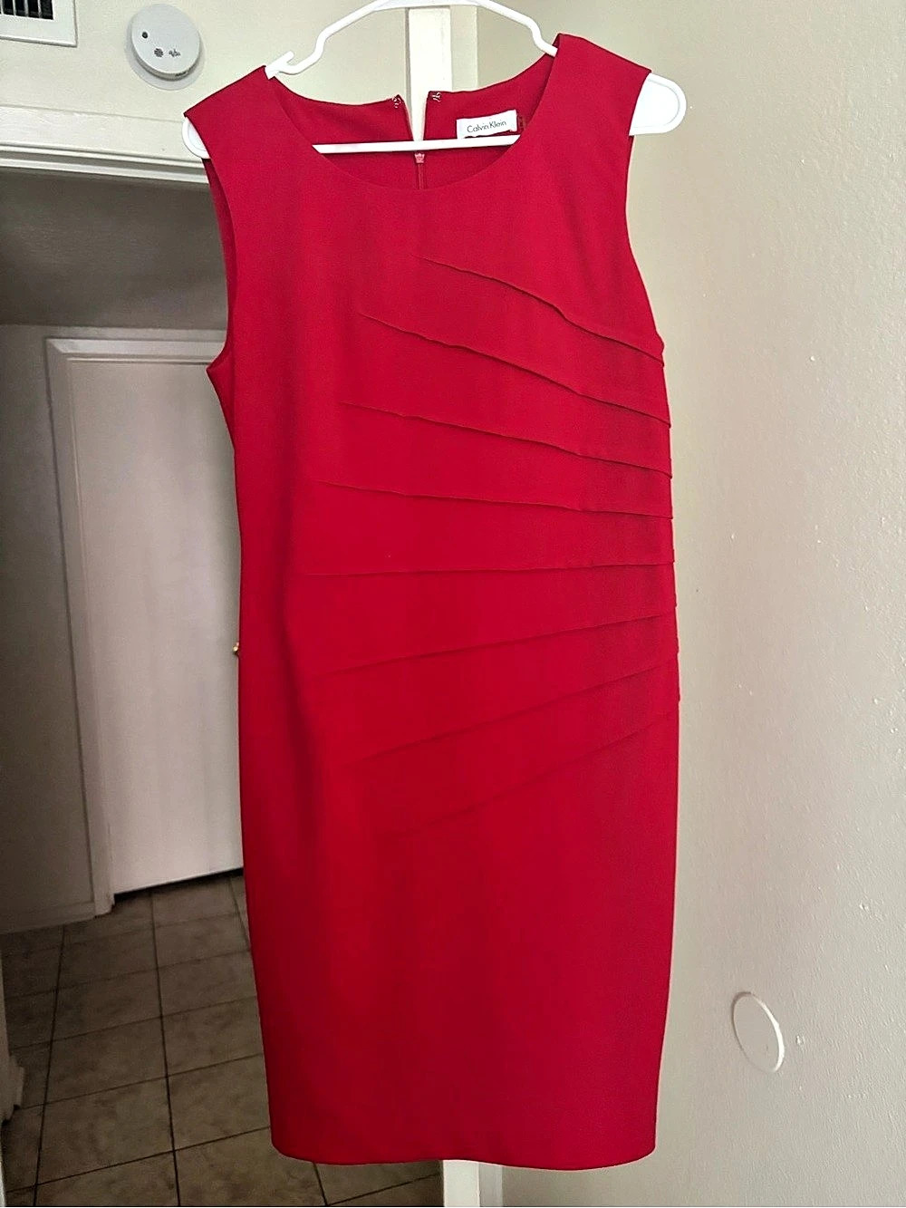 Calvin Klein  Red Layered-Front Midi Dress Like New